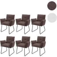 Mendler Ensemble de 6 chaises de salle à manger HWC-K34, chaise de cuisine, chaise rembourrée avec accoudoirs, revêtue en tissu bouclé/métal MVG, couleur marron