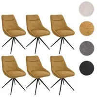 Mendler Lot de 6 chaises de salle à manger HWC-M65, chaise de cuisine fauteuil chaise, pivotante auto position métal tissu/textile jaune moutarde