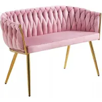 FurniTex Canapé deux places rose Art déco avec pieds dorés entrelacés pour le salon
