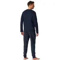 Schiesser Pyjama long 'Fine Interlock' bleu foncé