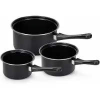 Benza Ensemble de casseroles – 3 pièces – Ø 14, Ø 16 et Ø 18 cm – Acier au carbone avec revêtement antiadhésif – Noir