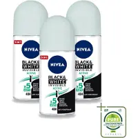 Nivea 3 x Déodorant roll-on MEN Black & White Invisible Active, 50 ml - Lot de 3
