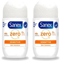Sanex 2 déodorants roll-on Zero% Sensitive, sans alcool et sans parabènes, 50 ml, lot de 2