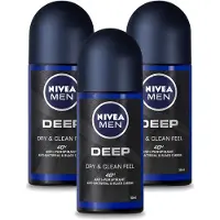 Nivea 3 déodorants roll-on MEN Deep Action au charbon actif - 50 ml - Pack économique - 3 pièces