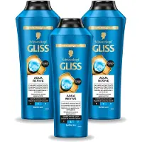 GLISS 3 flacons de shampooing -Kur Aqua Revive – Rafraîchissant et hydratant – 400 ml - Pack avantage – 3 pièces