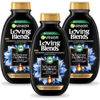 Garnier 3 x Shampooing Loving Blends Charbon Magnétique - pour les cuirs chevelus gras et les longueurs sèches - 300 ml - Pack économique - 3 pièces