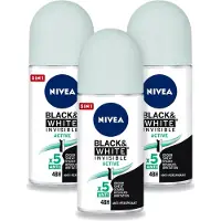 Nivea 3 x Déodorant roll-on MEN Black & White Invisible Active, 50 ml - Pack avantage - 3 pièces