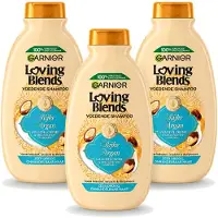 Garnier 3 bouteilles de shampooing Loving Blends, formule riche en huile d'argan pour cheveux très secs, 300 ml. Pack économique