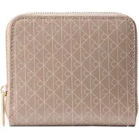 Calvin Klein Porte-monnaies 'Coated Emblem Print Zip-around' beige / noir