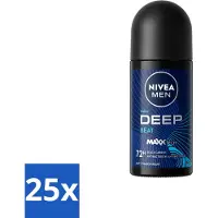Nivea 25 déodorants roll-on MEN Deep Beat - 50 ml - Pack économique - 25 pièces