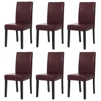 Mendler Lot de 6 chaises de séjour Littau simili-cuir, rouge, pieds foncés