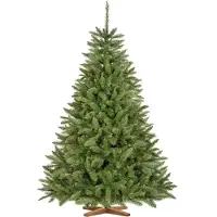 FairyTrees Sapin de Noël Artificiel 180cm ÉPICÉA Naturel | Arbre de Noël avec Support en Bois | Tronc Vert | EU