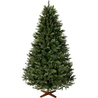 FairyTrees Sapin de Noël Artificiel, Nordmann Premium 150 cm, Éléments naturels moulés par Injection, Fabriqué en UE, Arbre de Noël avec Support en Bois de frêne Fait à la Main