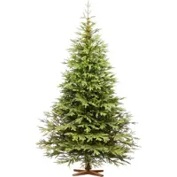 FairyTrees Sapin de Noël Artificiel 220 cm Nordmann Exclusif 100% PE| Éléments naturels moulés par Injection | Fabriqué en UE | Arbre de Noël avec Support en Bois de frêne Fait à la Main