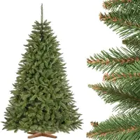 FairyTrees Sapin de Noël Artificiel 220cm ÉPICÉA Naturel | Arbre de Noël avec Support en Bois | Tronc Vert | EU