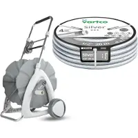 AGAPLAST Porte-manguette pour tuyau d'arrosage + Tuyau d'arrosage Vartco Silver, 1/2", 20 mètres,