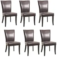 Mendler Lot de 6 chaises de salle à manger Chesterfield similicuir brun foncé pieds foncés