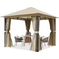 TOOLPORT Pavillon de jardin 3x3 m poteaux alu, toile de toit 220 g/m² taupe - avec parois latérales et moustiquaires