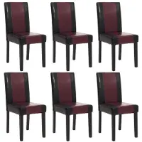Mendler Lot de 6 chaises de séjour Littau simili-cuir, noir/rouge, pieds foncés