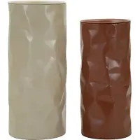 Mauro Ferretti Table Basse Nuremberg Couple En Métal Moderne Ø 30X70 Et 27X60 Cm - Finition Martelée Rouge Et Blanche - Design Sculptural Et Moderne