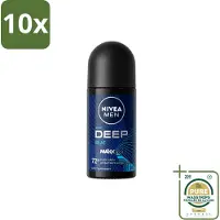 Nivea 10 déodorants roll-on MEN Deep Beat - 50 ml - Pack économique - 10 pièces