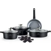 Swiss Haus Batterie de Cuisine 9 Pièces Noir tous feux dont induction Lake Geneva Collection SH-LG3009B