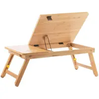 InnovaGoods Table d'appoint pliante en bambou Lapwood : plateau double, gauche inclinable, droite fixe, hauteur 21–27 cm, compacte