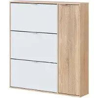 CALICOSY Meuble a chaussure - CLASS - 3 tiroirs abattants et 1 porte - Chene canadien et blanc - 106x115x22cm