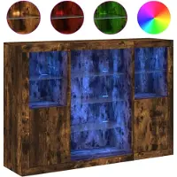 vidaXL Sideboards avec lampes LED 3 pcs. Chêne fumé Matériau dérivé du bois