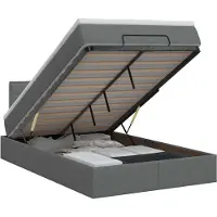 vidaXL Coffre de lit avec matelas, gris foncé, 120 x 200 cm, tissu