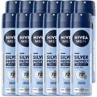 Nivea 12 sprays déodorants MEN Silver Protect, parfum Polar Blue, 150 ml - Pack économique - 12 pièces