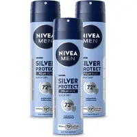 Nivea 3 x Déodorant spray MEN Silver Protect Polar Blue, 150 ml - Pack avantage - 3 pièces