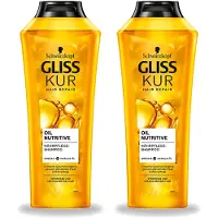 GLISS 2 flacons de shampooing nourrissant à l'huile Kur pour cheveux secs et abîmés, 400 ml chacun - Pack avantage - 2 pièces