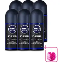 Nivea 6 déodorants roll-on MEN Deep Action au charbon actif - 50 ml - Pack économique - 6 pièces