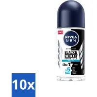 Nivea 10 déodorants roll-on MEN, gamme Black & White Invisible Fresh, 50 ml - Pack avantage - 10 pièces