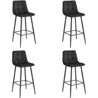 Leobert Tabouret De Bar - - Arceto - Velours Noir/Pieds Noirs - Lot De 4