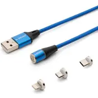 Savio CL-154 Câble USB 2.0 USB - USB Type C, Micro et Lightning, QC et PD 3.0, magnétique, 1m, bleu