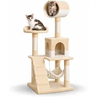 Belviona Arbre à chat , arbre d'escalade pour chats avec niche, hamac, escalier et plate-forme de repos, 133 cm, beige/blanc