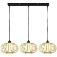 Briloner Suspension vintage 3 flammes 70x28x120 cm rond E27 10W bambou abat jour rustique lampe de plafond salon chambre salle a manger cuisine