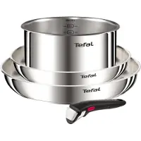 Tefal Batterie de cuisine Ingenio Emotion, 4 pièces, acier inoxydable, poignée amovible, compatible induction
