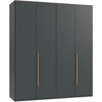 Wimex LONDON, armoire graphite, 4 portes, 3 tiroirs, 5 étagères et 2 penderies, finition mate,Reproduction bois, dimensions : 180 x 58 x 208 cm