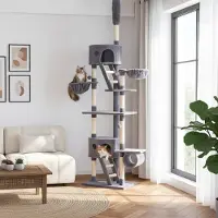 Belviona Arbre à chat XXL avec tendeur de plafond, jeu & soin des griffes à la perfection, hauteur 230-250 cm, gris clair