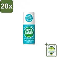 Happy Earth 20 déodorants roll-on "" parfum cèdre et citron vert, 100% naturels, 75 ml - Lot de 20 pièces