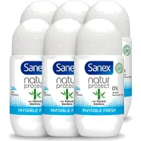 Sanex 6 déodorants roll-on Bamboo Invisible Fresh, 50 ml, lot avantageux - 6 pièces