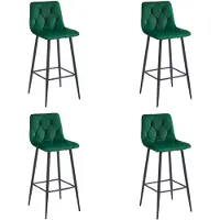 Leobert Tabouret De Bar - - Nado - Velours Vert Foncé/Pieds Noirs - Lot De 4