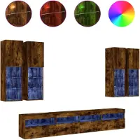 vidaXL Meuble TV 7 pièces avec lampes LED chêne fumé