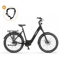 Tomos EB 19 - VTT électrique - Roues de 28 pouces - Moteur 250W - Autonomie de 160 km - 7 vitesses - Freins à disque hydrauliques - Batterie 748Wh - Cadre bas - Noir mat