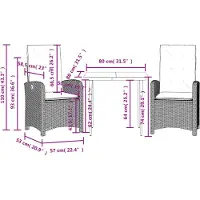 vidaXL Ensemble de jardin 3 pièces avec coussins Noir Poly Rattan