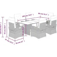 vidaXL Ensemble de jardin 7 pièces avec coussins Noir Poly Rattan