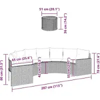 vidaXL Canapé de jardin avec table et coussins semi-circulaire noir Poly-Rattan